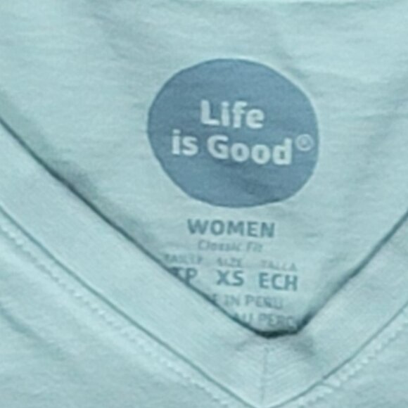 Life is Good Pale Green Classic Fit Hibiscus Flower V-Neck Long Sleeve Tee - XS - Picture 9 of 9